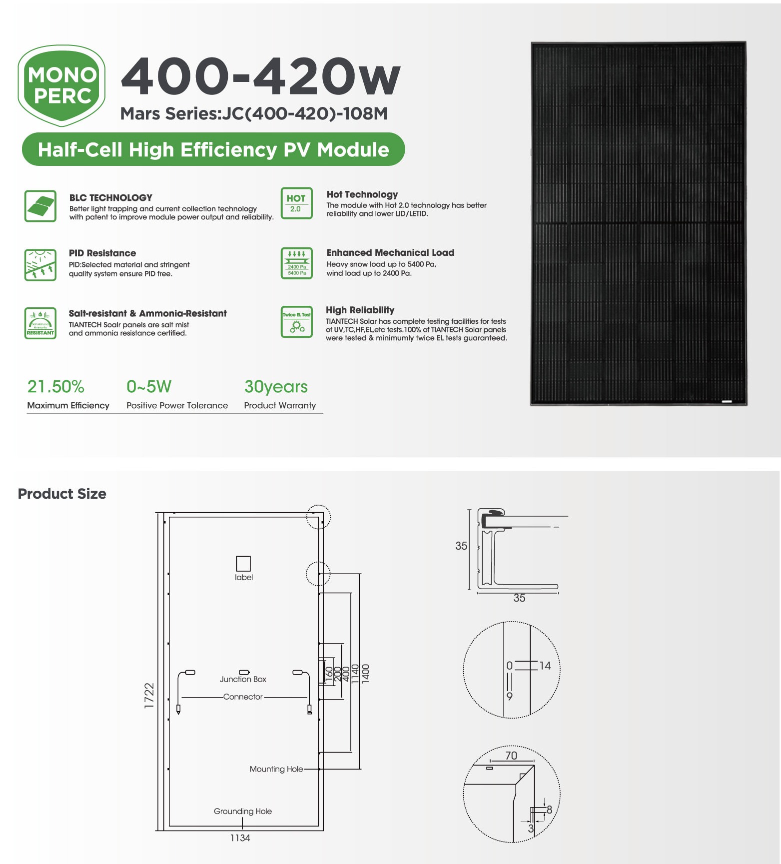 410W 400W Black Frame PV Module